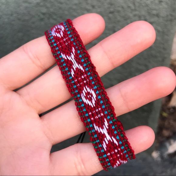 3 for $12 ➤ Boho Red Woven Black Suede Bracelet - Picture 3 of 3